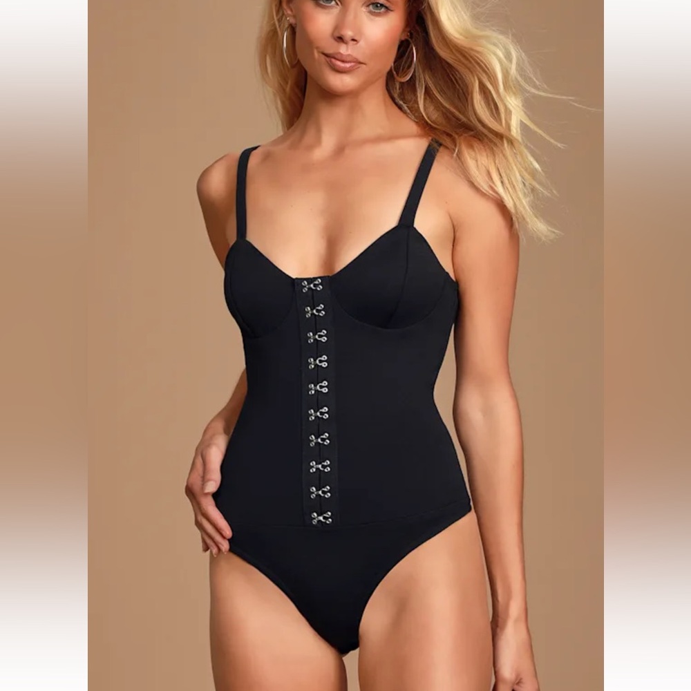 Lulus Got Me Hooked Black Hook And Eye Bodysuit - Size XS - Picture 2 of 5